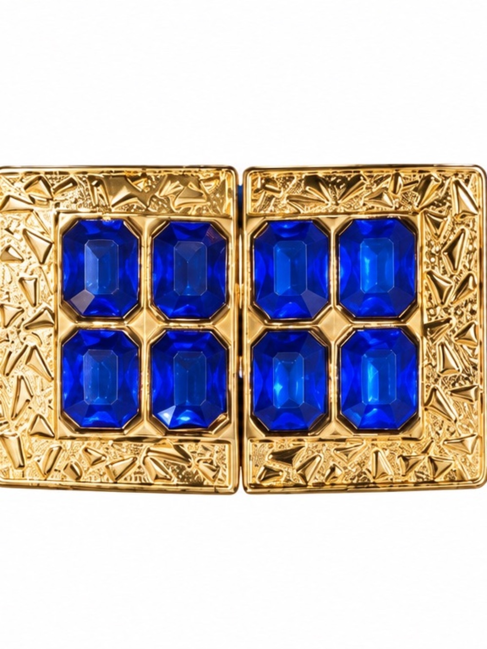 Vintage Cobalt Blue Stretch Belt Gold Tone Jeweled Buckle Adjustable - Picture 5 of 6